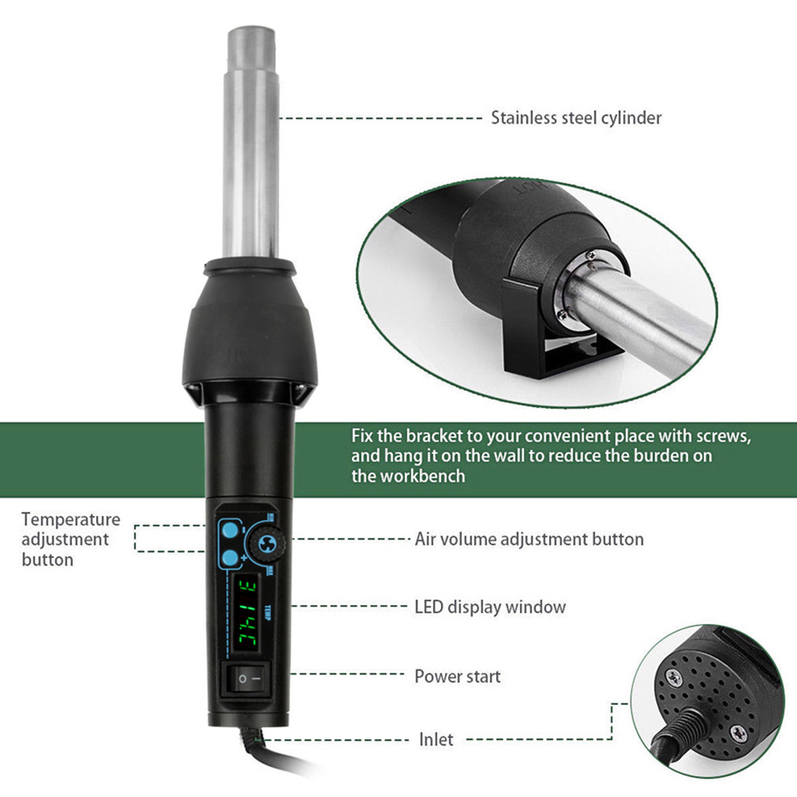 8858-I / 650W LED 디지털 디스플레이 조절 - Heat Gun Small 리뷰 및 가격