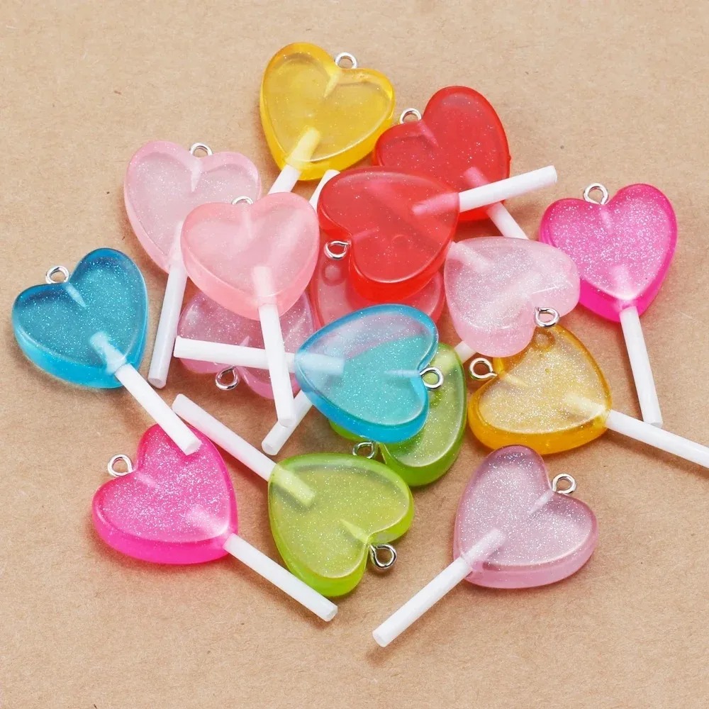 10Pcs Kawaii 반짝 이는 하트 롤리팝 수지 참 - Resin Craft Material 리뷰 및 가격